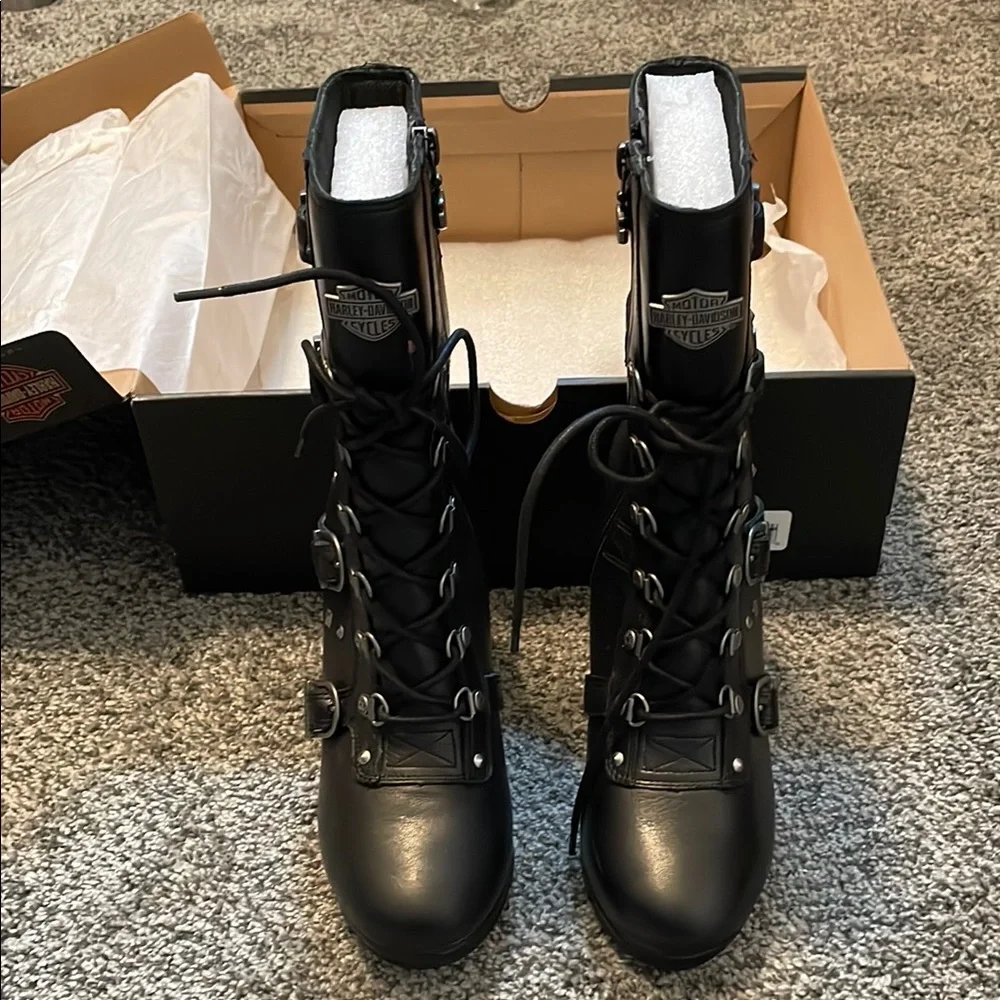 Harley-Davidson Black Combat Moto Boots with Buckle Straps-NWT - Picture 4 of 7